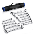 Flare Nut Wrench Set Metric and SAE 12-Piece Inch1/4 to 7/8" & 6-21mm, CR-V Steel Brake Line Wrench Set with Organizer Pouch,Father's Gift