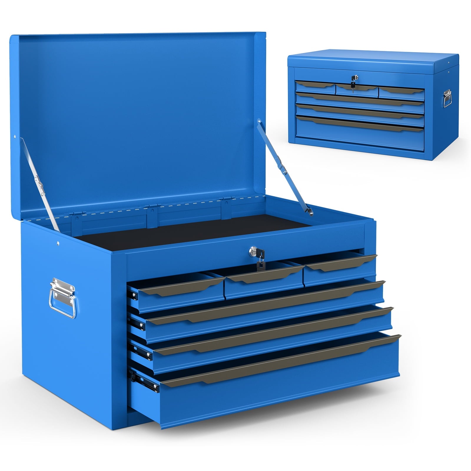 24'' Tool Chest Case Steel Tool Box w/ 6 Drawers Top Storage Automatic Lock Blue