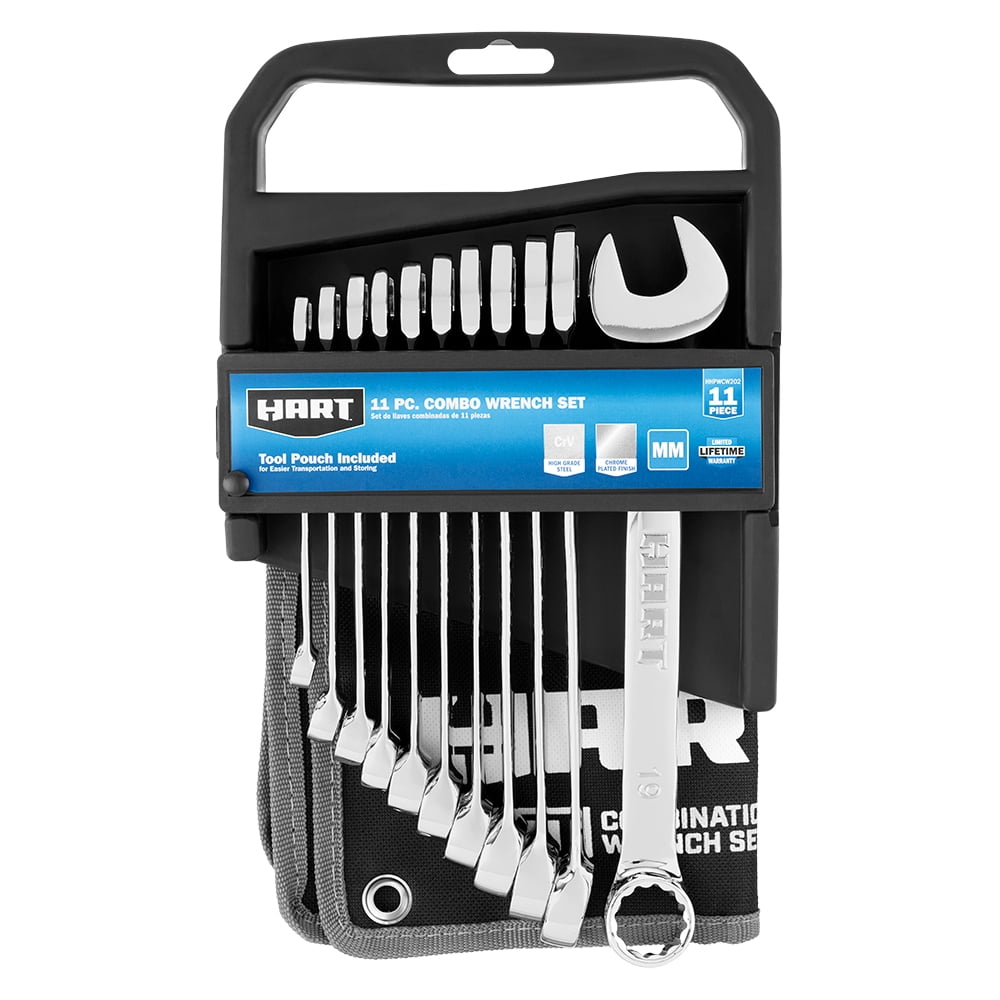 11-Piece MM Combination Wrench Set with Tool Pouch, Chrome Vanadium