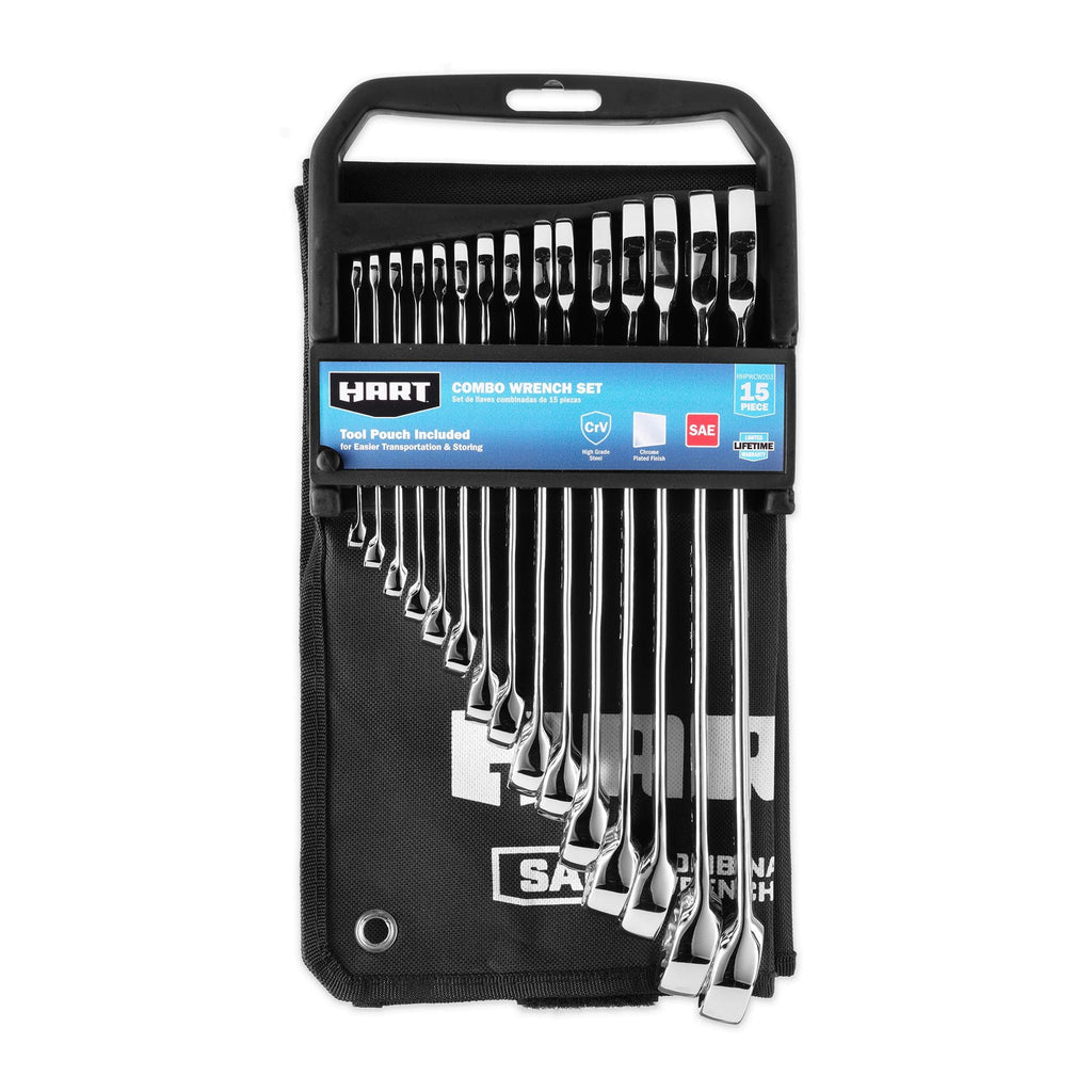 15-Piece SAE Combination Wrench Set with Tool Pouch, Chrome Finish