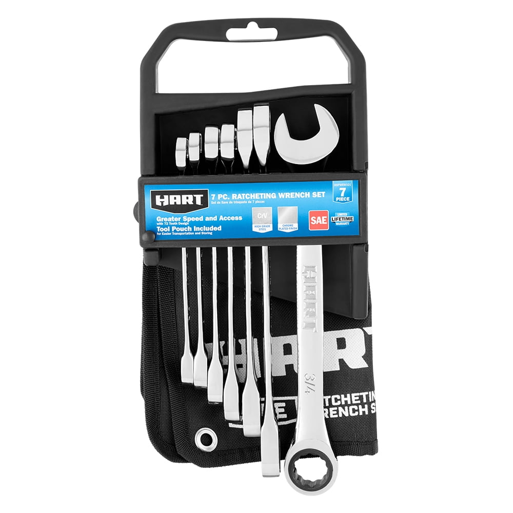 7-Piece SAE Ratcheting Wrench Set with Tool Pouch, Chrome Vanadium
