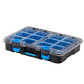 Small Parts Organizer with Removable Bins, Black with Blue Accents