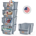 Storage Bins Set of 4, Plastic Storage Containers for Organization and Storage, Gray