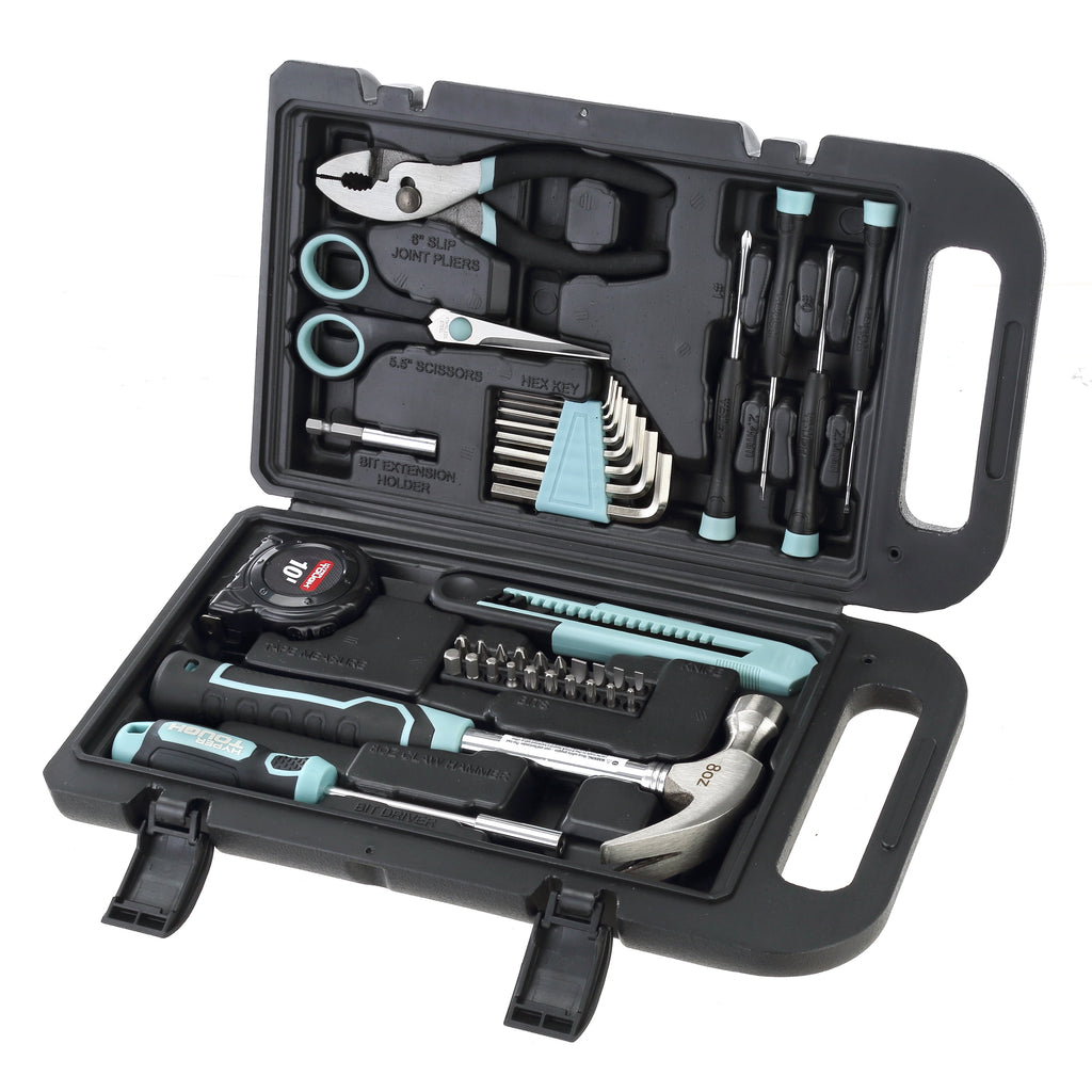 40-Piece Seafoam Household Tool Kit for Basic Repairs and Projects