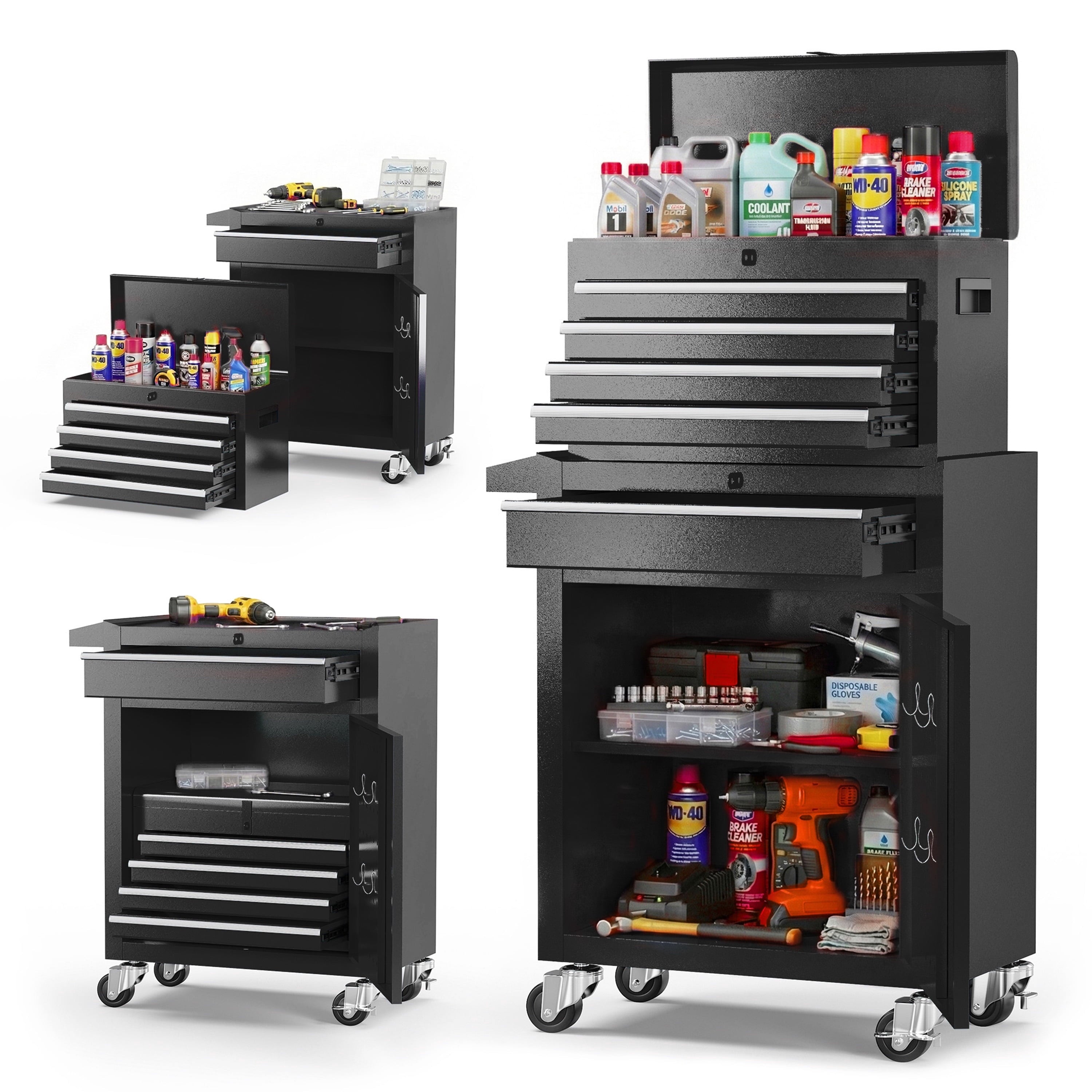 5-Drawer Rolling Storage Cabinet with Detachable Top Box, Universal Lockable Wheels