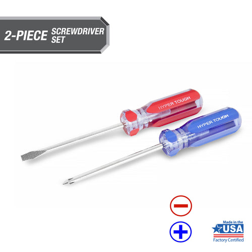 Hyper Tough 2-Piece Acetate Handle Screwdriver Set, Includes 1 Phillips & 1 Flat Head Driver