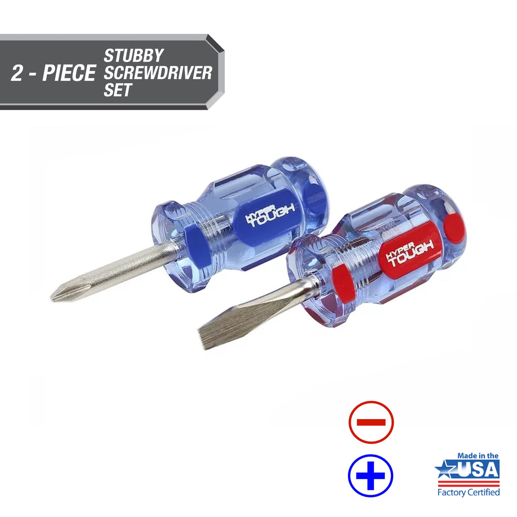 Hyper Tough 2-Piece Stubby Acetate Handle Screwdriver Set, #2 Philips & 1/4" Flat Head Screwdriver