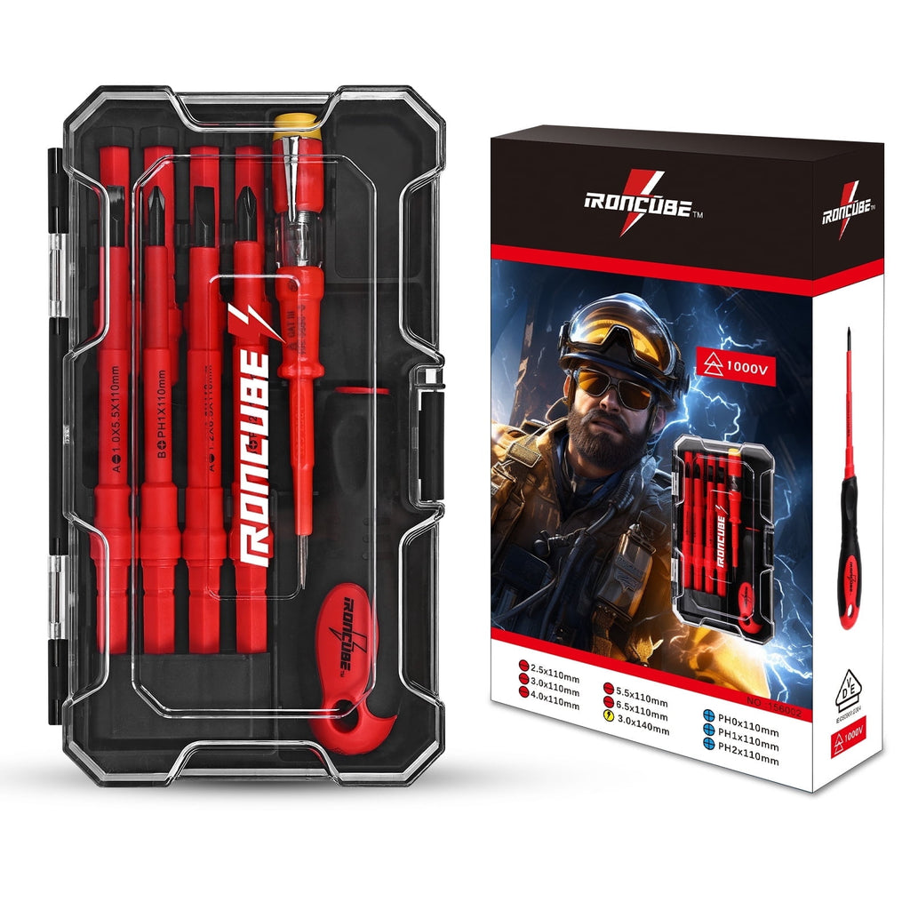 1000V Electrician Insulated Screwdriver Set, 9-Piece VDE Certified Replaceable Bits with Magnetic Tips