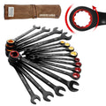 IRONCUBE 16-Piece Metric & SAE Ratcheting Wrench Set - Black Chrome Vanadium - Including Water-Resistant Wax Canva Bag - for Automotive Repa