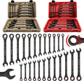 IRONCUBE 24-Piece Ratcheting Wrench Set: Metric & SAE - 8mm to 19mm & 1/4" to 3/4" - 72 tooth - Chrome Vanadium Steel - Tough Balck - with O
