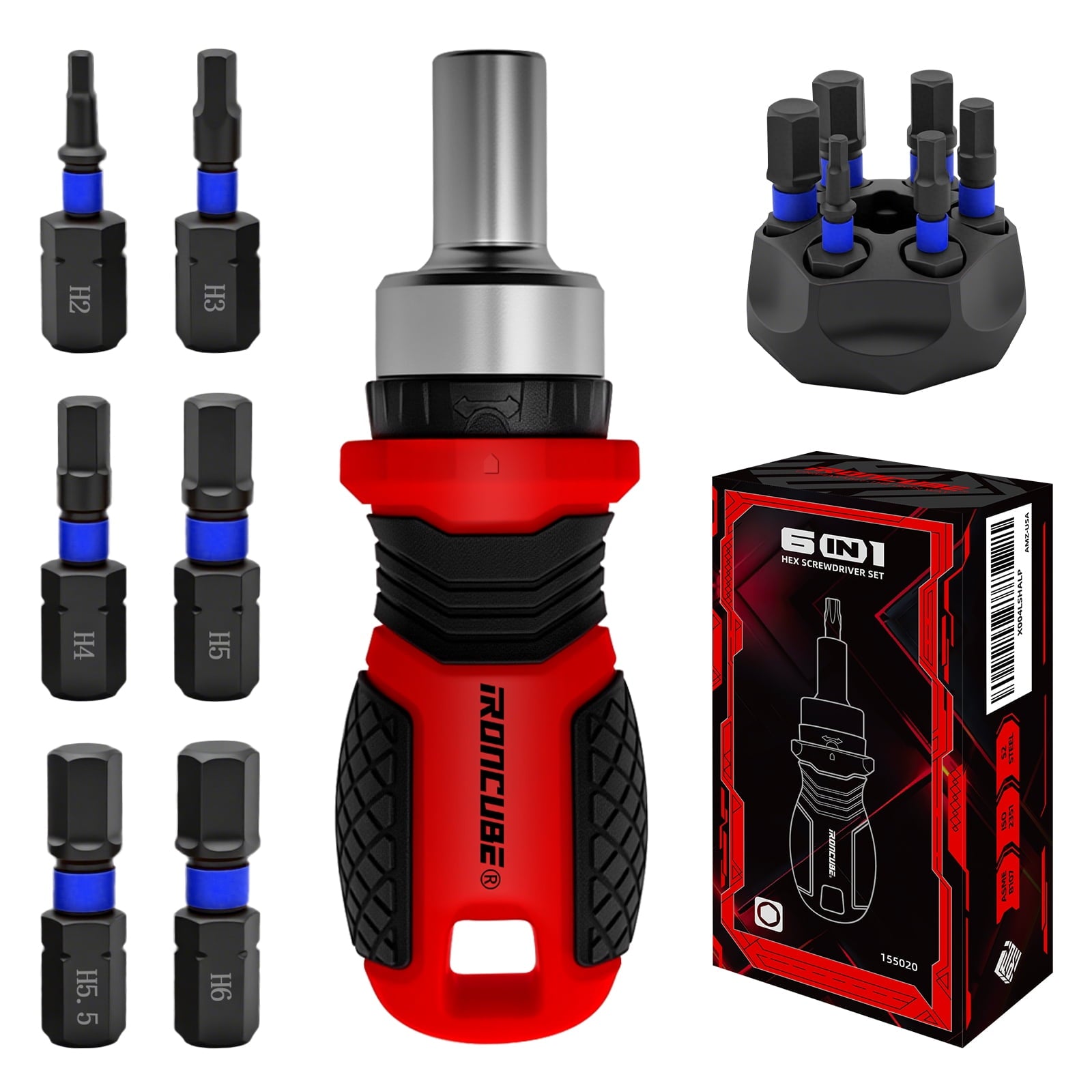 6 in 1 Multi Hex Screwdriver Set, Magnetic Bit Drive Set with Interchangeable Ratchet Handle