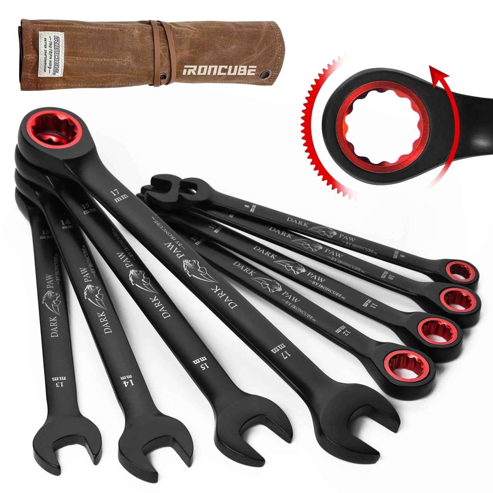 8-Piece Metric Ratcheting Wrench Set For Men: - Black Chrome Vanadium - Including Water-Resistant Wax Canva Bag - for...