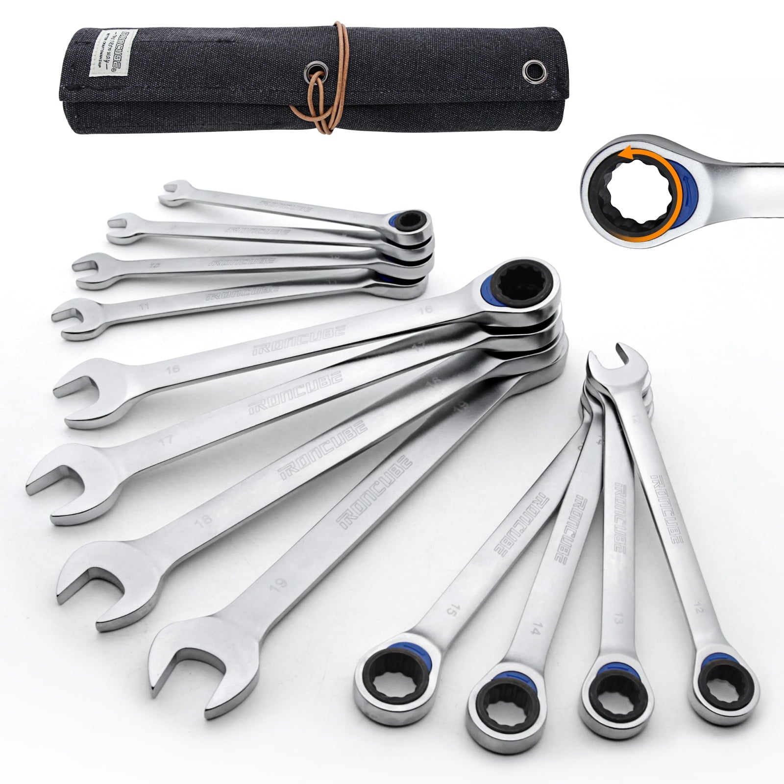 12-Piece Ratcheting Wrench Set, Metric 8-19mm, With Black Oxford Fabric Storage Bag for Motorcycle