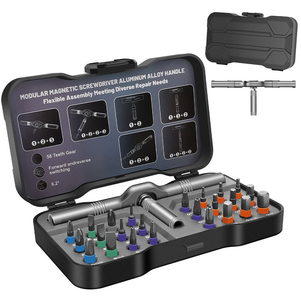 24 in 1 Magnetic Screwdriver, Ratchet Screwdriver Set, Multi Bit Drive Set with Detachable Ratchet Handle, Tool Kit f...
