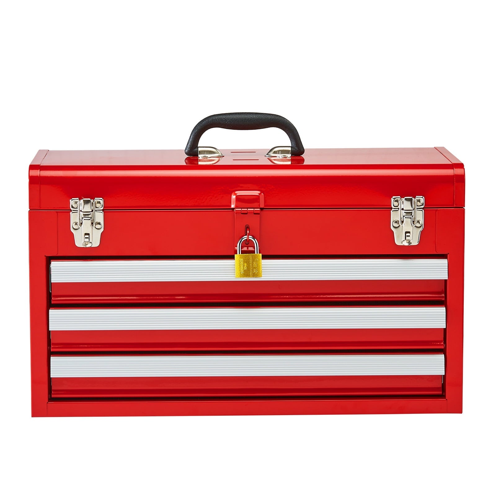 20.5-Inch Portable Metal Tool Box with 3 Drawers, Small Tool Chest Featuring Liners, Ball-Bearing Slides, Lockable De...