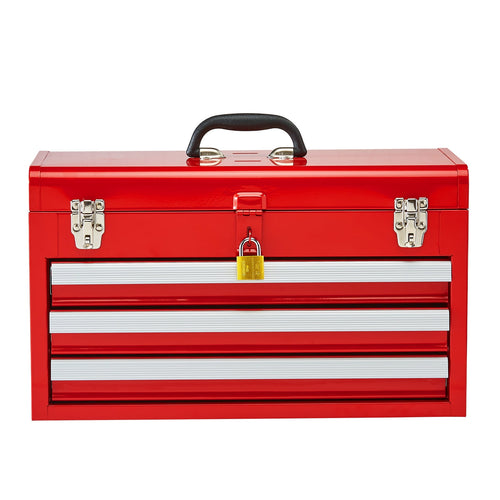 20.5-Inch Portable Metal Tool Box with 3 Drawers, Small Tool Chest Featuring Liners, Ball-Bearing Slides, Lockable De...