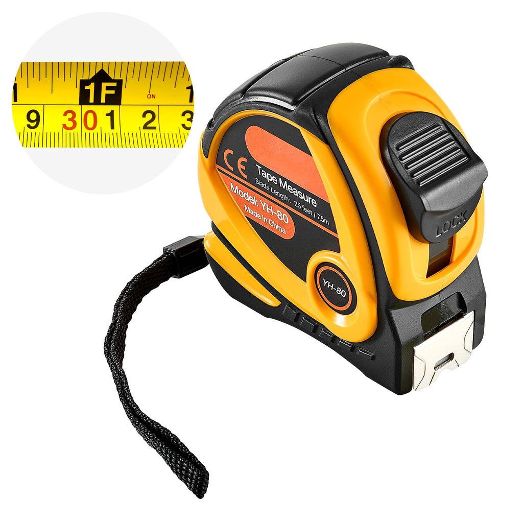25 ft Measuring Tape with Retractable Design, Dual-Scale Imperial and Metric ft/m, Durable ABS Case, Easy-to-Read Ste...