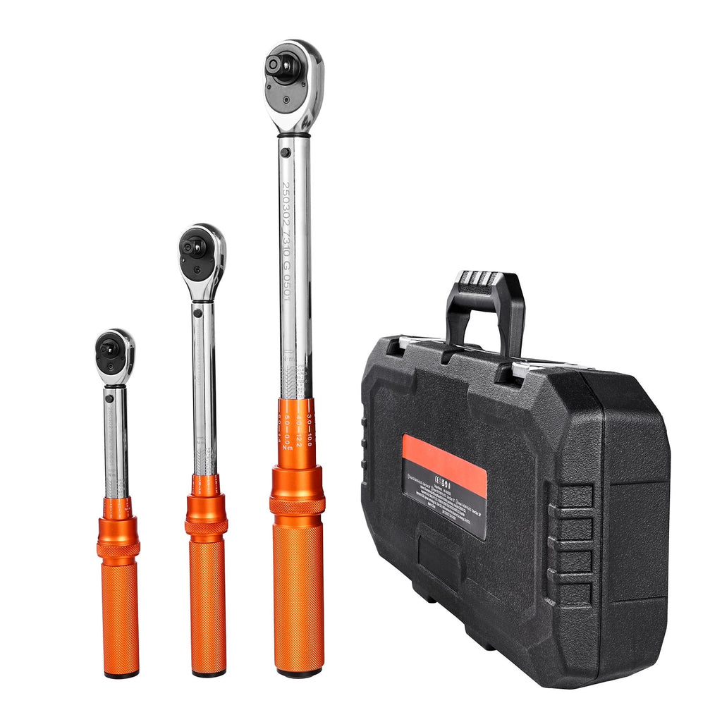 Click Torque Wrench Set, 3 Sizes, 1/4, 3/8, 1/2 Inch Drive, 10-170 lbf-ft, 5-45 lbf-ft, 20-240 lbf-in, Dual-Direction...