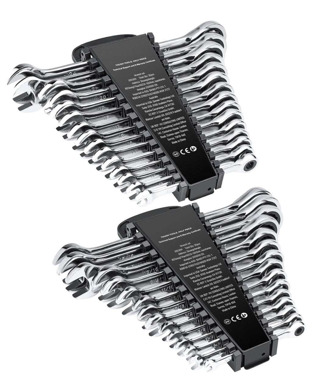 Combination Wrench Set, 30-Unit Ratchet Wrench Collection with Storage Stand, Chromium-Vanadium Steel Wrench Assortme...