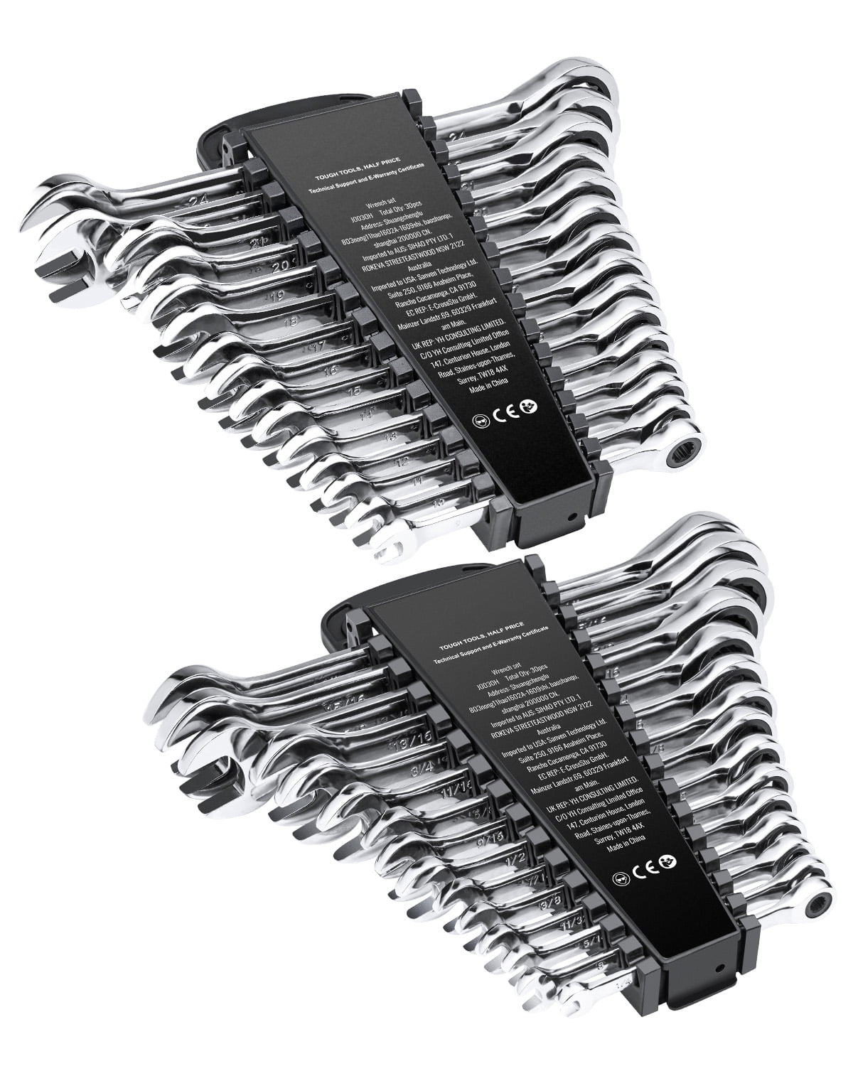 Combination Wrench Set, 30-Unit Ratchet Wrench Collection with Storage Stand, Chromium-Vanadium Steel Wrench Assortme...