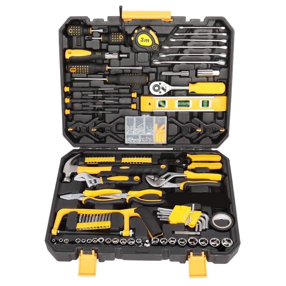 198 Piece Tool Set, General Household Hand Tool Kit Socket Wrench Auto Repair Tool, W/ Storage Case, Yellow