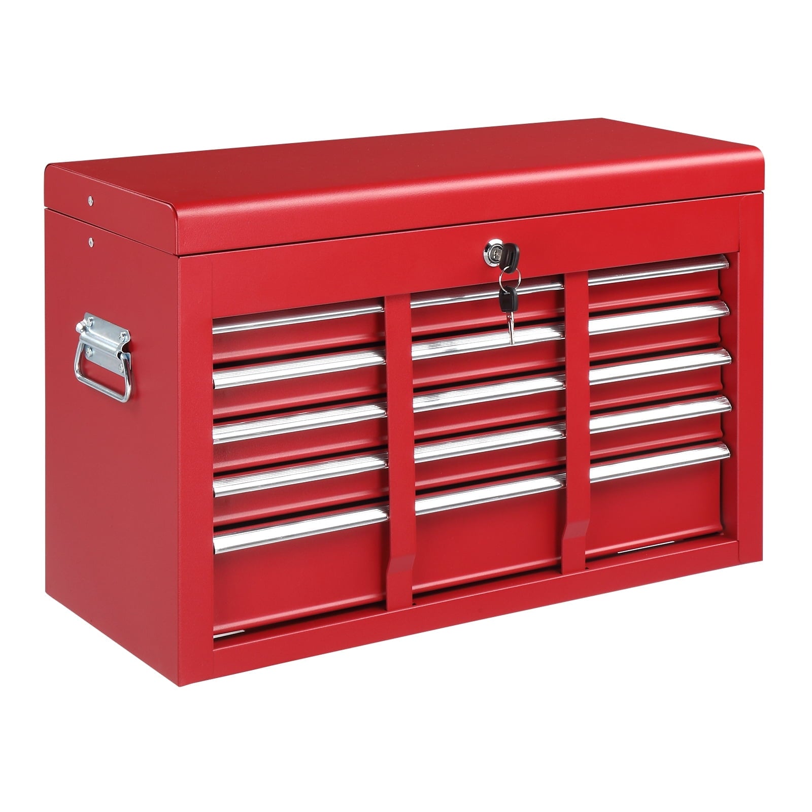 Portable 5 Drawer Steel with Top Storage Tray & Carrying Handle, for Garage Trunk Household, Red