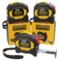 [3-Pack] 25Ft/7.5m AutoLock Tape Measure | 1-Inch Wide Blade with Nylon Coating, Matte Finish White & Yellow Dual Sid...