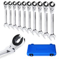 LOSCHEN SAE Flex-Head Ratcheting Wrench Combination Wrench Set 10 Pcs/Set with 72 Teeth, Chrome Vanadium Steel Tubing Ratchet SpannerUS and