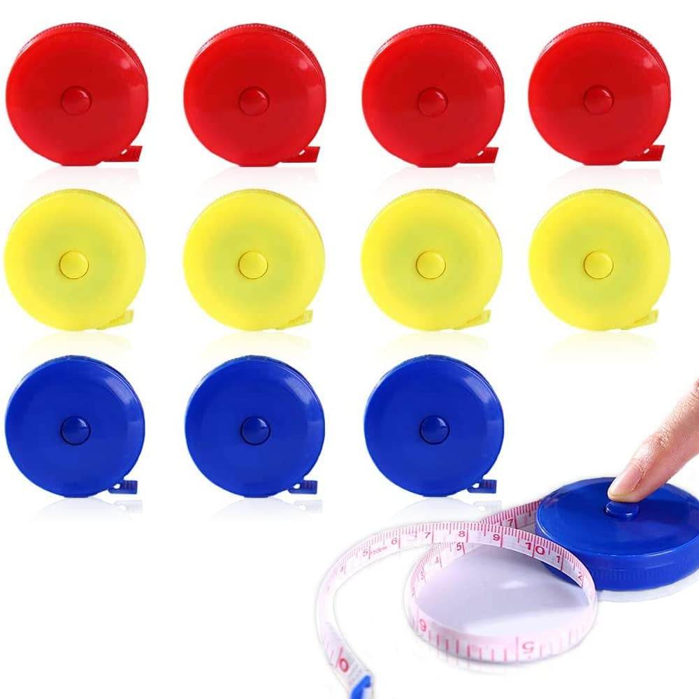 12 Pack Retractable Tape Measure Soft Push Button Measuring Tape Pocket 60 Inch / 150cm Dual Sided for Cloth Body Tai...