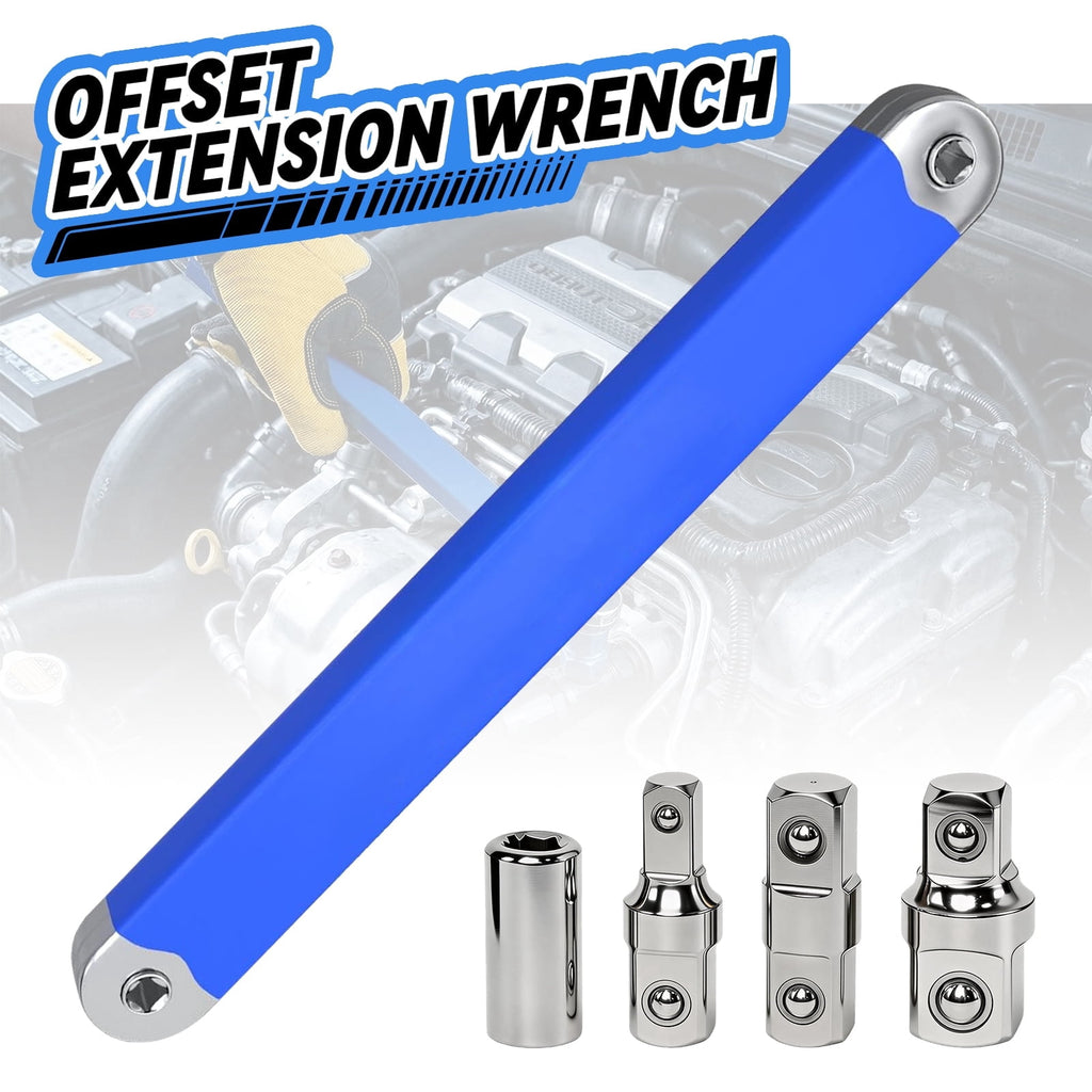 Lafati 15.4" Offset Extension Wrench Set - Impact Ready Zero-Degree Reach Tool, Includes 1/4", 3/8", 1/2" Drive Adapters, Heavy-Duty High Ca