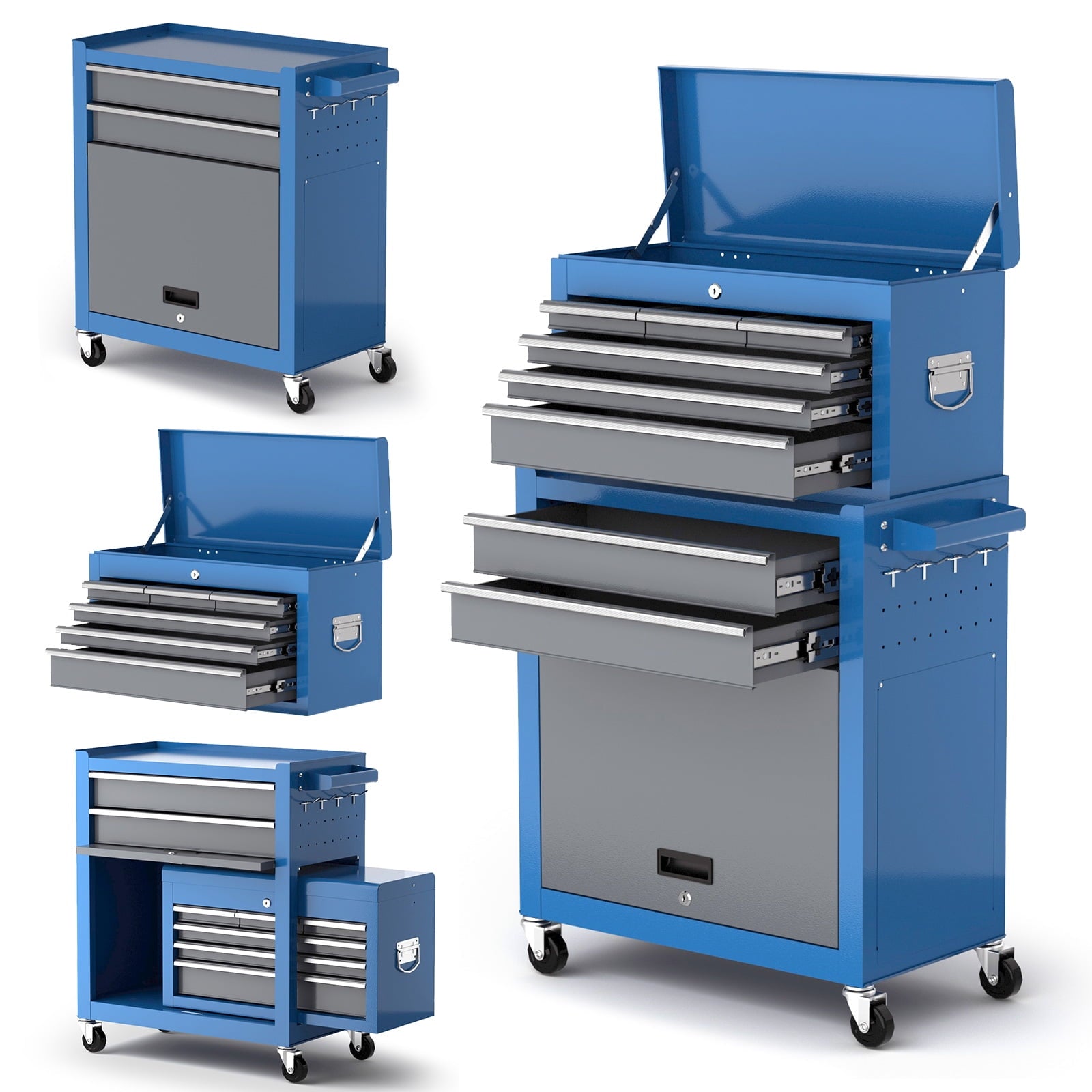 Large Rolling Toolbox, Detachable,Lockable with Parking Brake, 8-Drawer Professional Toolbox Top Cabinet, Heavy-Duty ...