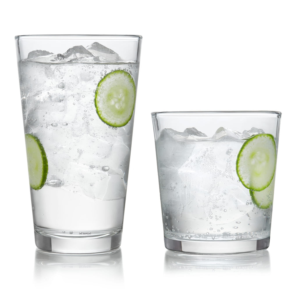Preston Tumbler and Rocks Glass Cups Set, All Purpose Everyday Drinking Glasses Set of 16, Glassware Drinking Glasses for Birthdays, Dinners