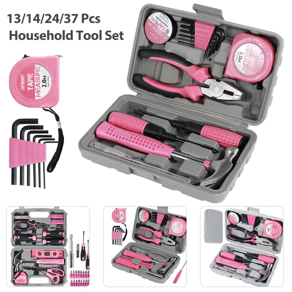 Tool Set,Home Repair Tool Kit,Pink Tool Set for Women,with Case,Steel,Pink,1.58 lbs