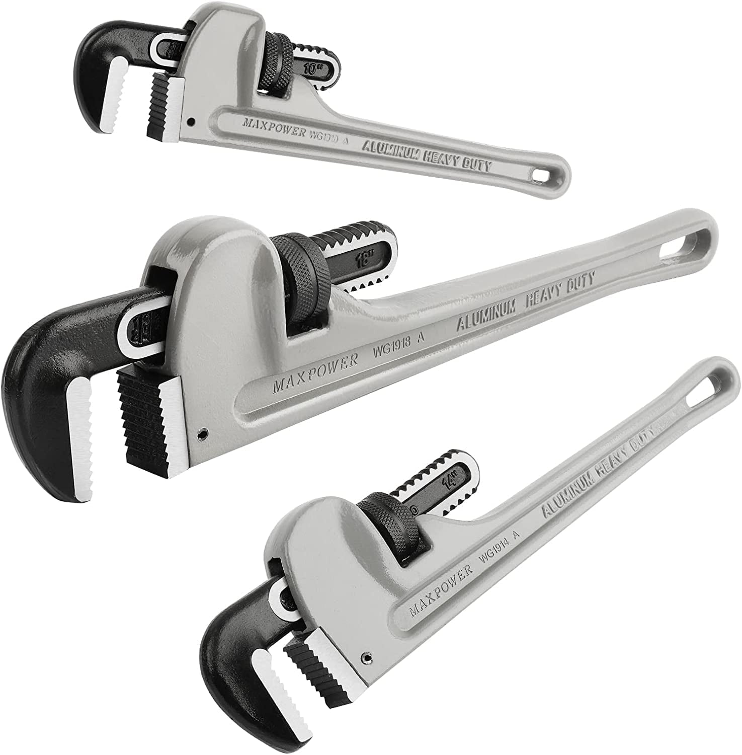 Pipe Wrench Set 10" 14" 18", Aluminum Plumber Wrenches, Straight Plumbing Wrench