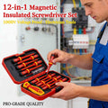 12-in-1 Magnetic Insulated Screwdriver Set - 1000V Voltage Proof Slotted Tools for Electricians
