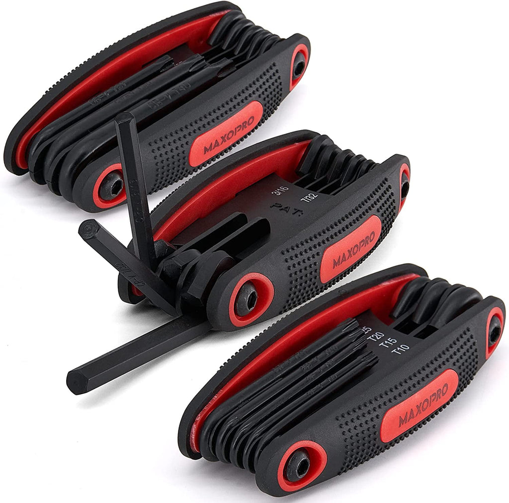 25pc Folding Allen Wrench Set Pack of 3 Metric and SAE Hex Keys Set , Torx Wrench Set Included - Premium Allen Key Se...