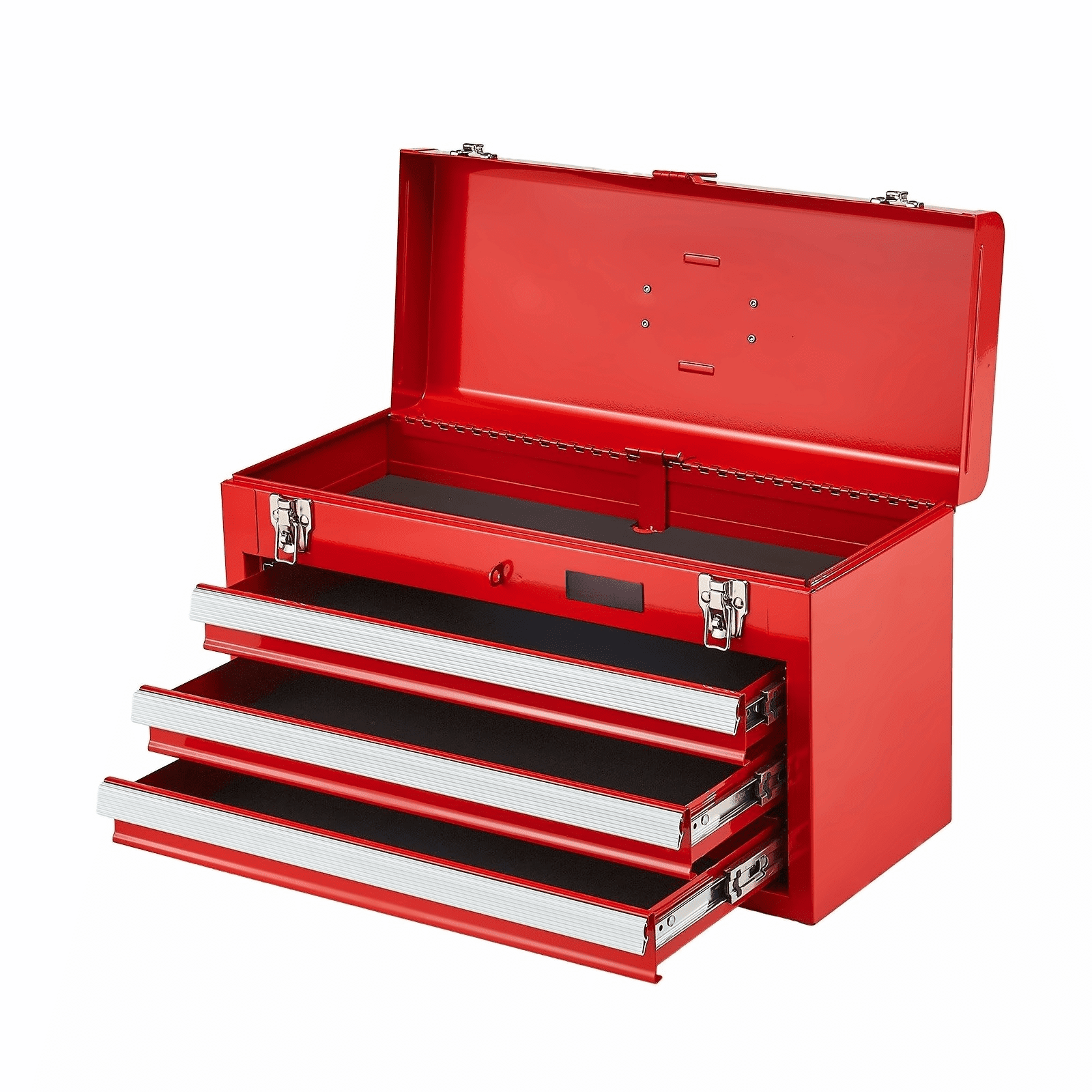 Metal Tool Box 20.5 inch Portable Tool Organizer with 3 Drawers, Red Steel Toolbox with Auto-Locking, Heavy Duty Tool...