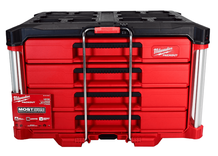 Milwaukee PACKOUT 4-Drawer Tool Box, 50-lb Capacity, Modular Storage, Model 48-22-8444