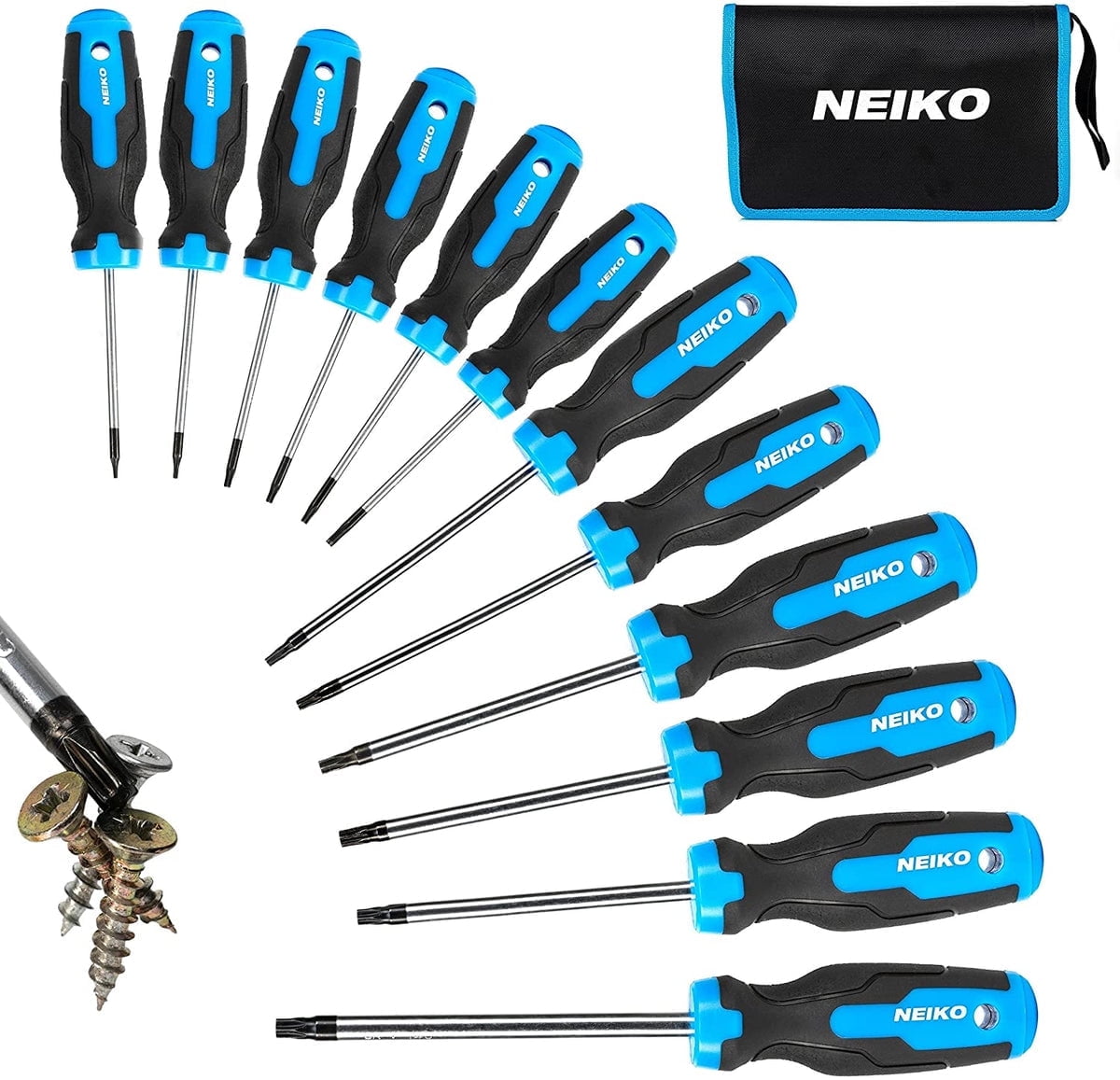 NEIKO 01377A Magnetic Torx Screwdriver Set | 12 Piece | T5  T40 | 6 Point Star Head Driver | Heat Treated Chrome Vanadium Steel | Non Slip C
