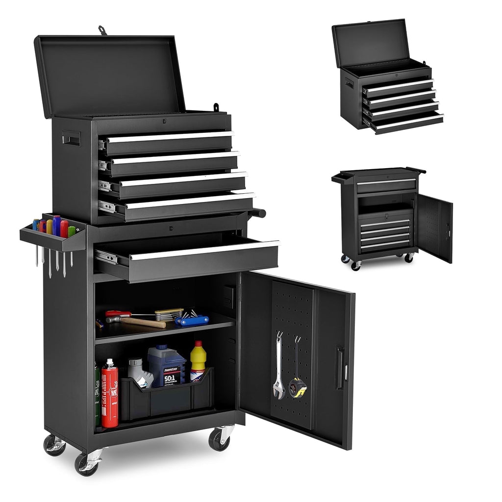 NETAJE Metal Tool Chest, 2 in 1 Steel Rolling Tool Box & Cabinet On Wheels for Garage, Detachable Top Tool Box and Lockable Wheels Metal Too