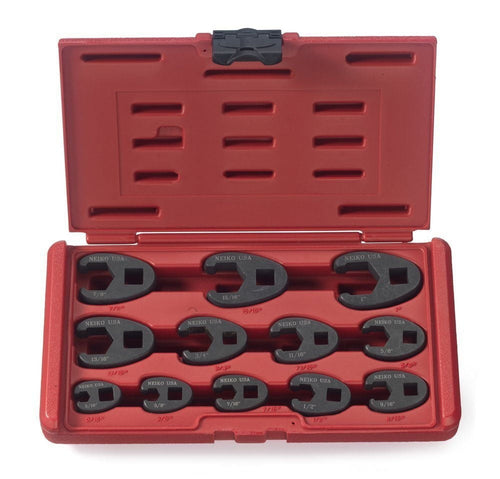 03323A Crowfoot Wrench Set 1/2" and 3/8 Drive, 12 Piece, SAE Crows Foot Wrench Sizes 5/16 to 1, Chrome-Moly Flare Nut...