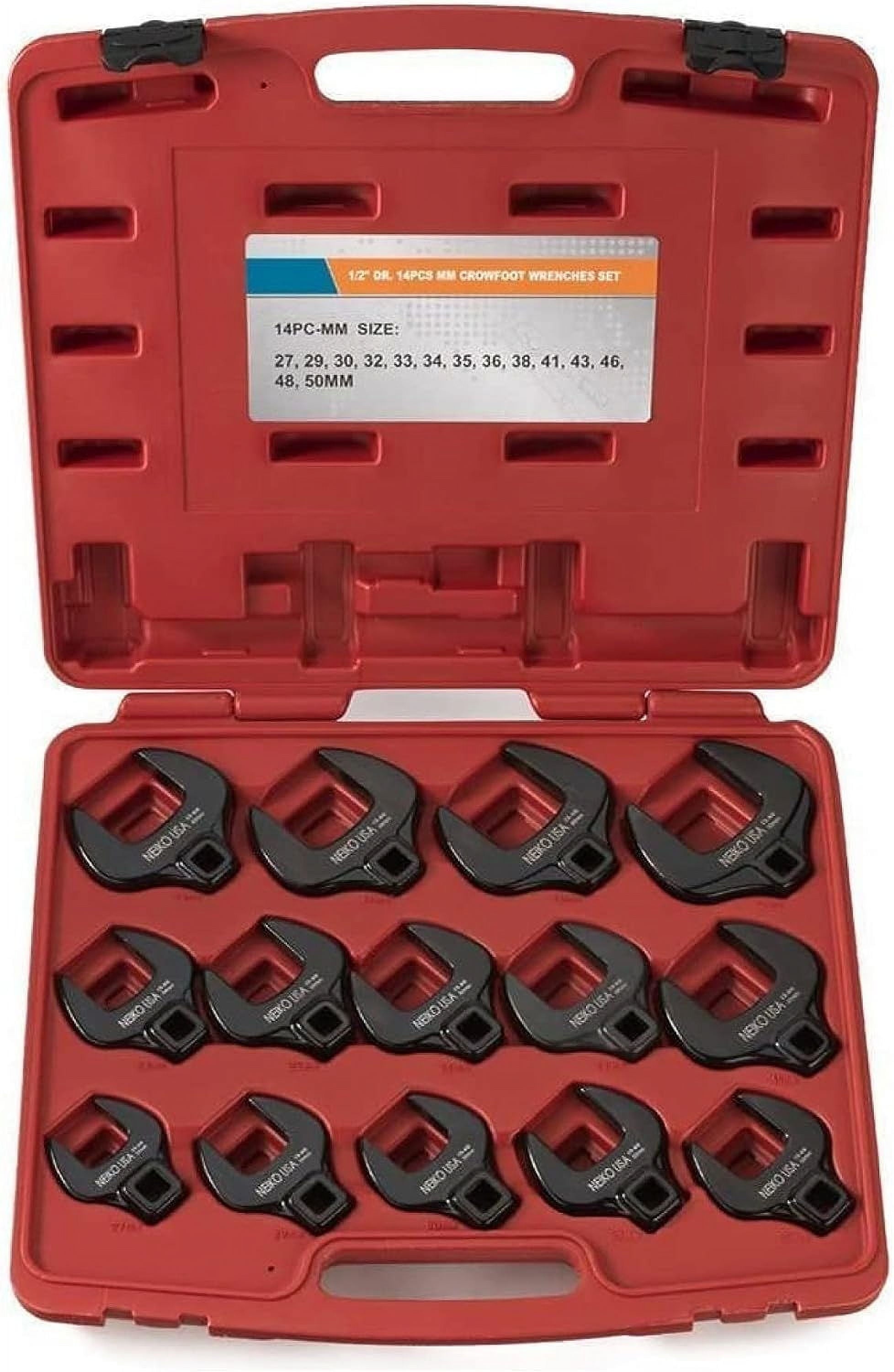 Neiko 03326A 1/2 Drive Jumbo Crowfoot Wrench Set | 14 Piece | Metric | 27 to 50 mm | Cr-Mo Steel