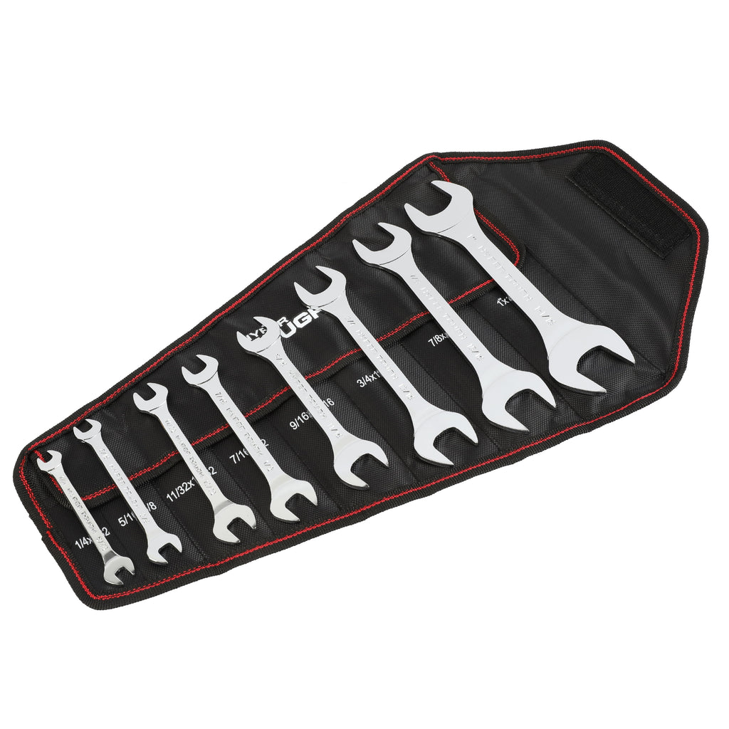 8-Piece Thin Open-End Wrench Set with Organization Pouch (SAE)
