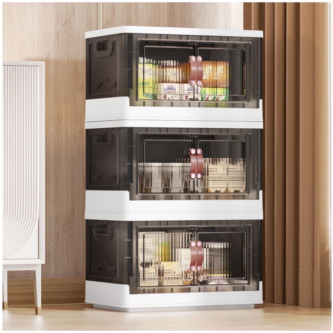 Rolling Wheeled Plastic Storage Bins with Lid, 4-Tier Folding Storage Containers, 92 Qt Capacity
