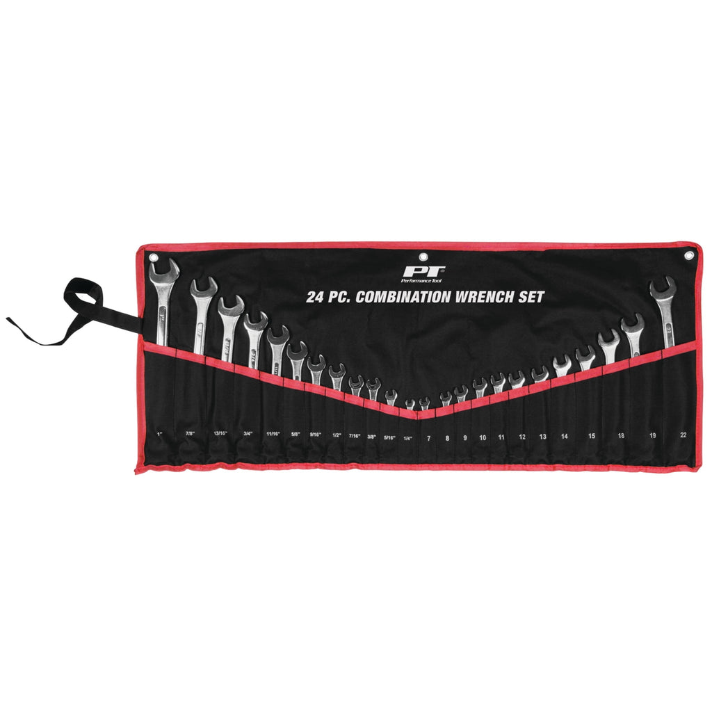 W1074 24 pc. SAE and Metric Combo Wrench Set: 1/4-in to 1-in and 7-22mm sizes, Made of Heat-Treated Steel, Raised Pan...