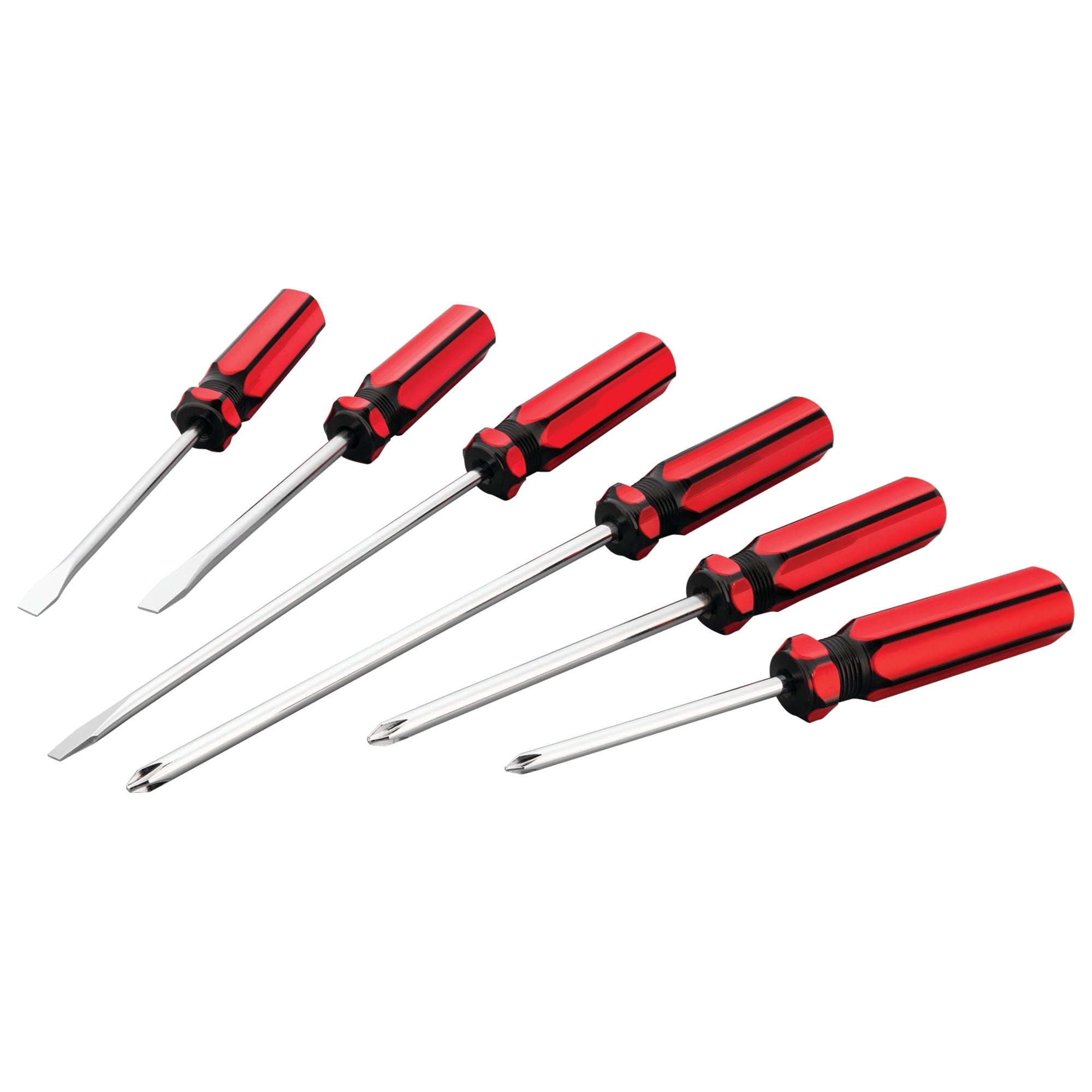W1785 6 Pc. Screwdriver Set - Phillips, Slotted, Alloy Steel Shafts, Chrome-Plated, Fluted Handles, Added Length for ...