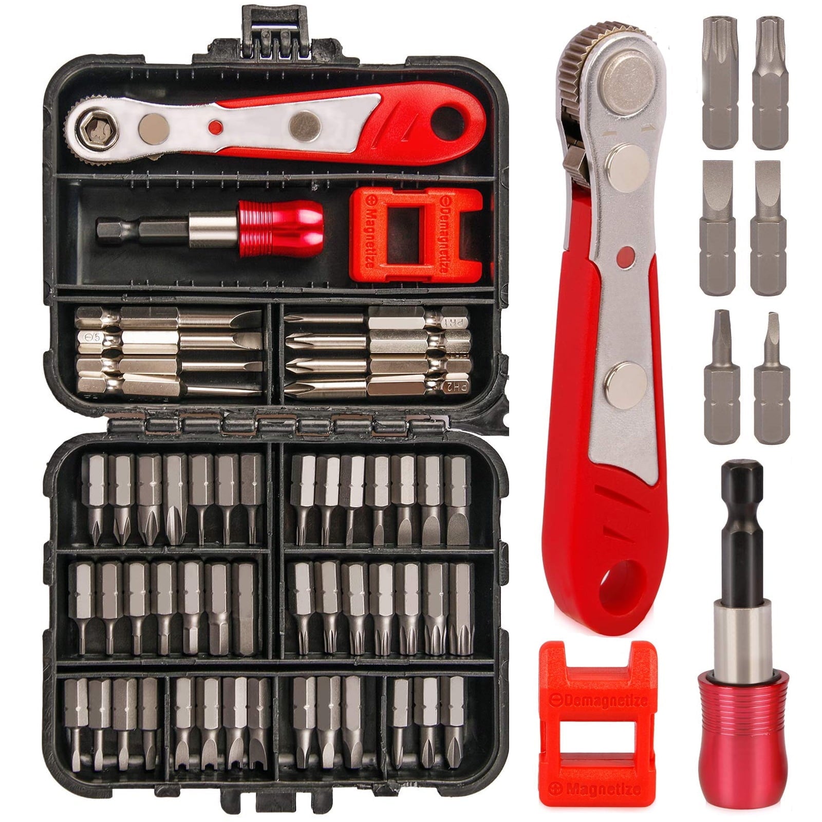 Right Angle Screwdriver, 1/4 Mini Ratchet Set,90 Degree Offset Ratcheting Wrench,Hex/Torx/Slotted/Phillips Magnetic Bits