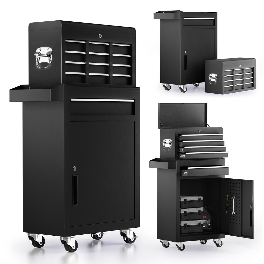 5-Drawer Rolling Tool Chest, Stainless Steel Tool Box with Brake Wheels and 4 Drawers, Black Detachable Tool Cart, Black