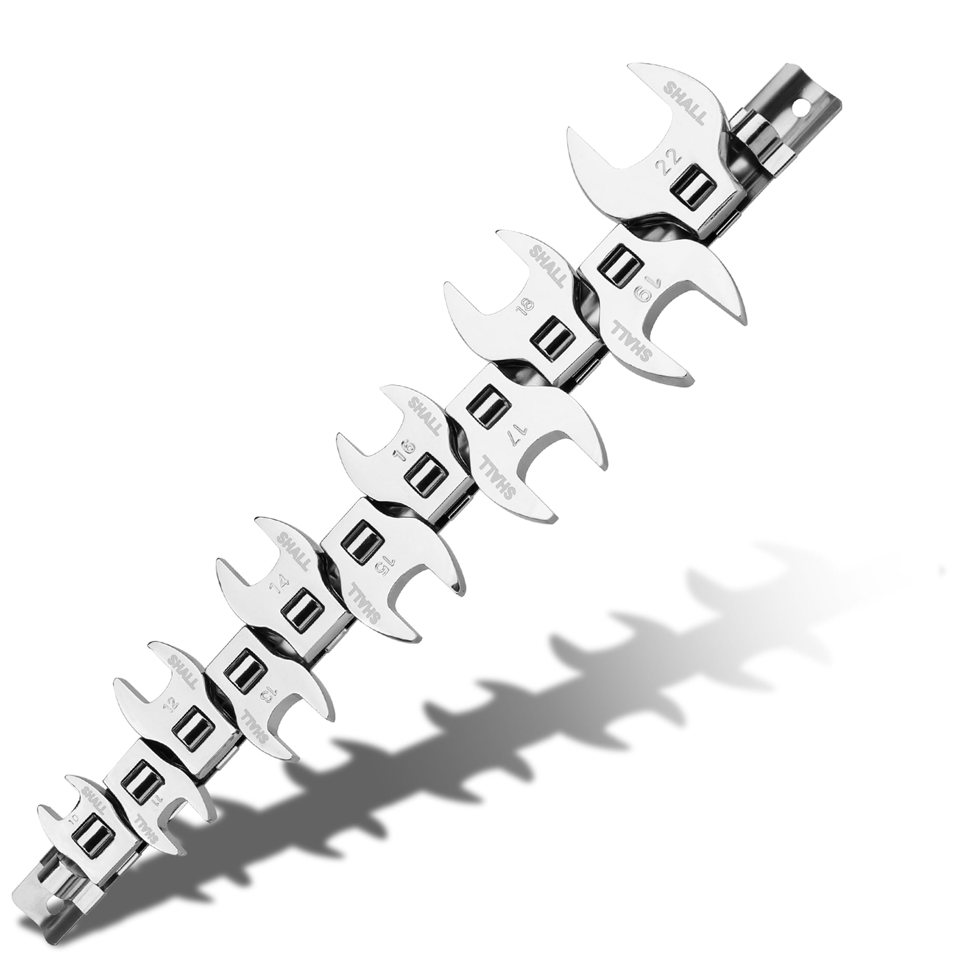 3/8" Crows Foot Wrench Set, 11-Piece Metric Crowfoot Wrench Set with Clip-on Organizer, 10-22mm, Tools for Mechanics,...