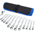 Ratcheting Wrench Set Flex Head, 12 Piece SAE Combination Ratchet Wrench kit, 1/4 - 13/16 Chrome Vanadium Steel Wrenches